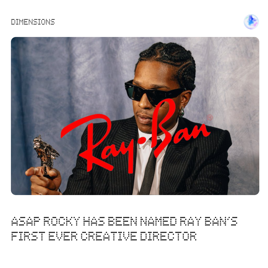 Dimensions Distribution news graphic about ASAP Rocky and Ray-Ban