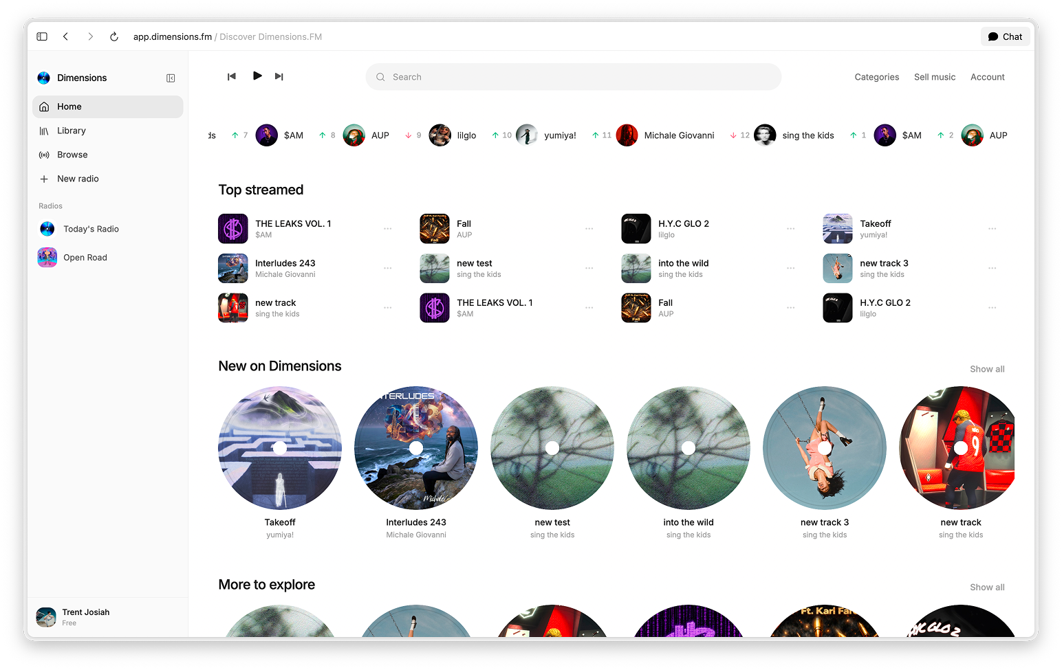 Dimensions.fm music discovery platform interface