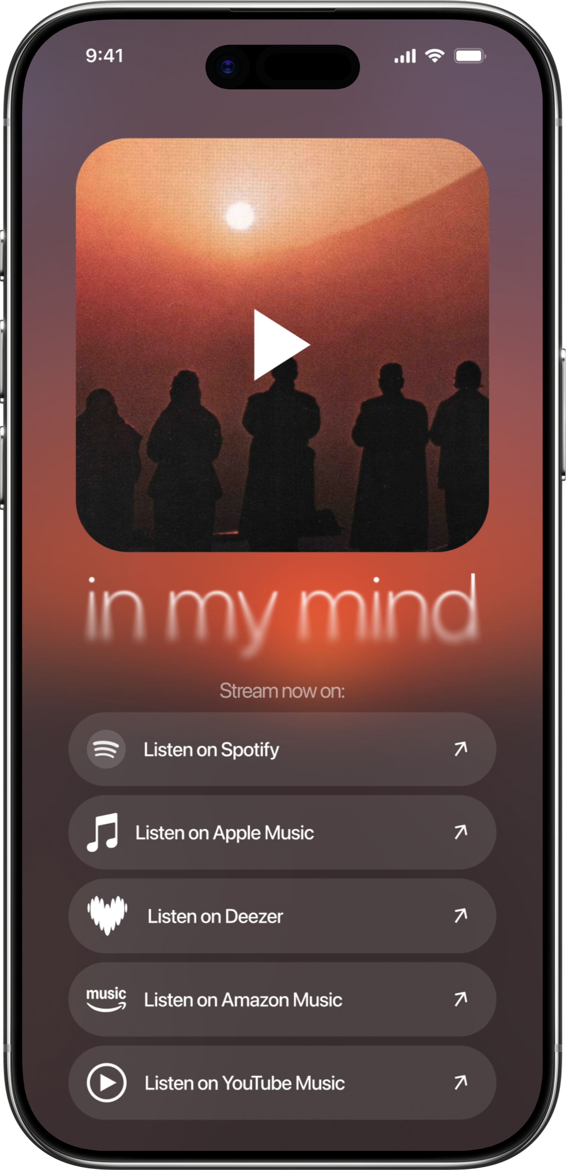 Dimensions artist link page displayed in an iPhone mockup